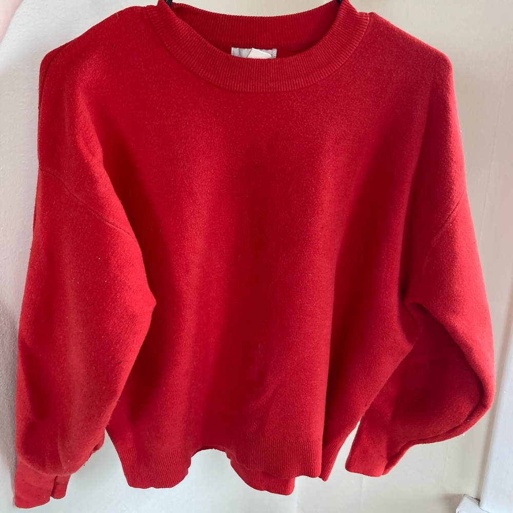 Bright red sweatshirt
